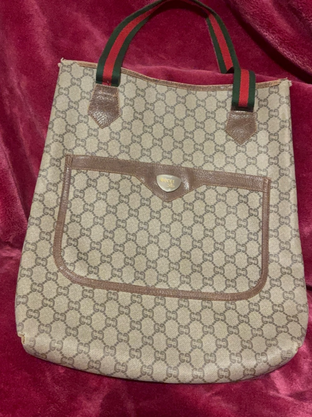 Vintage Gucci Plus GG Monogram Tote Web Stripe Made in Italy Bag